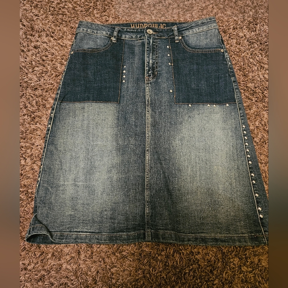 Hydraulic Brand Bleached Blue Patchwork Long Knee… - image 3